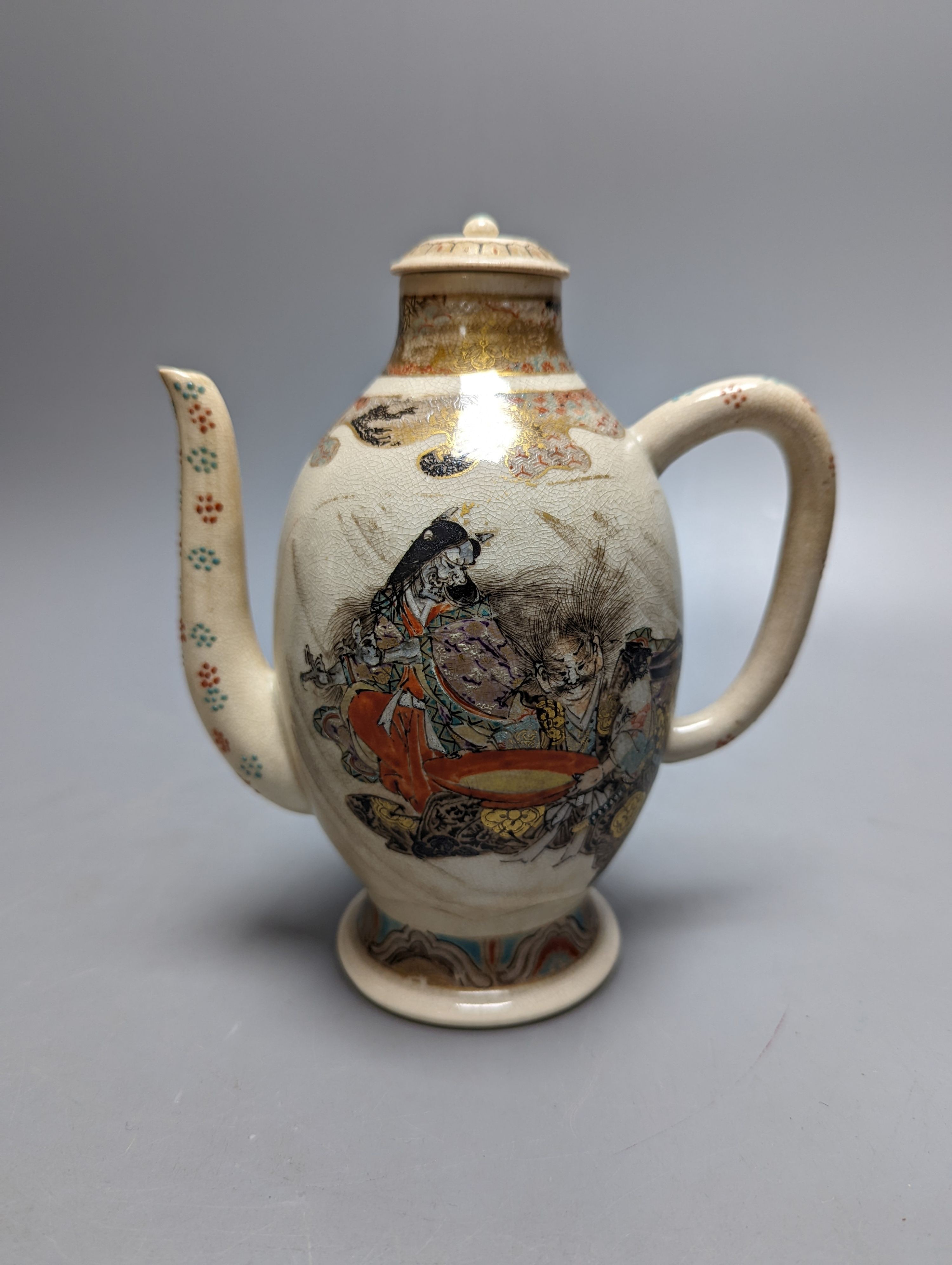 Two Japanese Meiji Satsuma wine pots 16cm